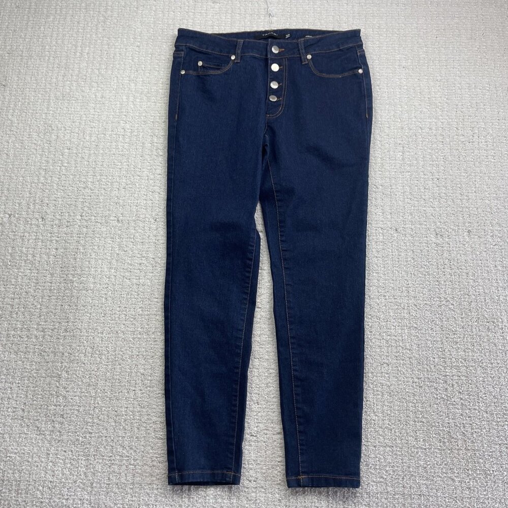 Tahari Women's Button Fly Skinny Amelia Dark Blue Jeans Size 10/30 Stretch
